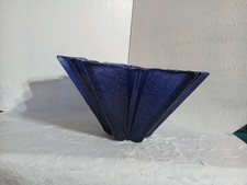 VTG Mid Century Modern Blue Rain Glass Large Bowl picture