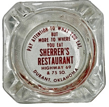 Glass Ashtray Marketing Sherrer's Restaurant Durant OK Square 3.5