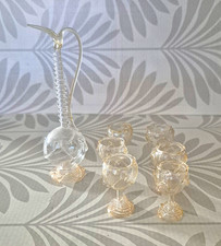 Antique 1930s Miniature Blown Glass Decanter & Glasses Set (7 Pcs) picture
