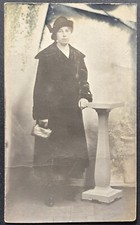 Antique RPPC Woman in Coat & Hat w/ Purse Real Photo Postcard Early 1900s picture