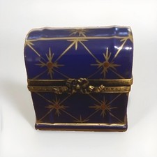 Limoges France Peint Main Porcelain Trinket Box Blue Gold Stars - *PRICE REDUCED picture