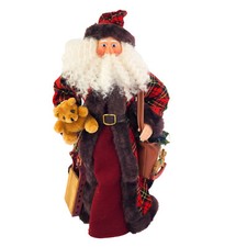 Santa Claus Plaid Coat Christmas Tree Topper with Bear 19” Shelf Decor picture