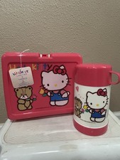 VTG 1988 Hello Kitty Bear Hot Pink Plastic Lunchbox & Thermos W/ Tag Rare Sanrio picture