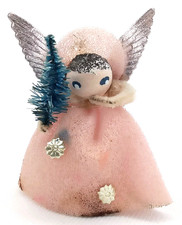 Vintage 1950s Spun Cotton Angel Christmas Ornament With Foil Wings Made In Japan picture