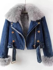 Full Size Faux Fur Collar Denim Jacket Plus Size picture