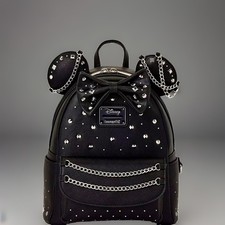 Loungefly Disney Minnie Mouse Black Studded Silver Chain Mini Backpack NEW RARE picture