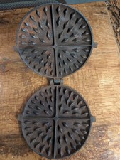 VINTAGE Antique 1880s Cast Iron Diamond Pattern Waffle Iron Paddles Size 7 8 picture