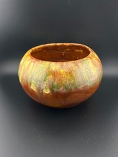 Vintage Mid-Century Ceramic Drip Glaze Bulbous Planter Bowl 4.25 inches tall picture