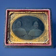 Antique 1/9th Ambrotype  Plate Antique Photograph & Case Adult Sisters  (W) picture
