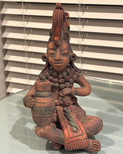 Vintage Clay Terracotta Mexico Aztec Mayan Folk Art Figurine Sculpture 9.5