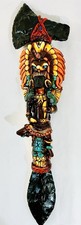 RARE VTG Aztec Mayan Axe Spearhead Folk Art Sacrificial Obsidian Rainstick 24.5” picture