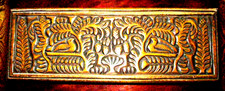 Antique Folk Art Carved Wood Gove Box Birds & Trees in Relief  Alpine or Nordic picture