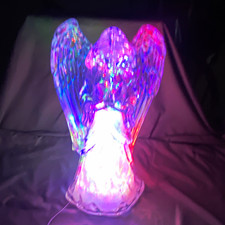 Iridescent Praying Christmas Angel Figurine LED Color Changing  Acrylic 90’s picture