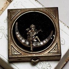 Vintage 90s Celestial Cherub Moon Trinket Box Pill Case Whimsigoth Non Magnetic picture