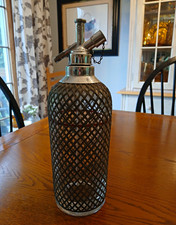 Vintage 1930's Sparklets Metal Mesh Wrapped Glass Seltzer Bottle picture