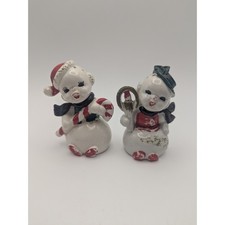 Vtg RARE Set Japan Ucagco Snowman Salt Pepper Shakers Christmas Anthropomorphic picture