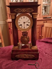 Charles X French Gilt Bronze Portico Clock W/ Key  picture