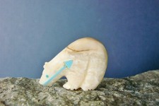 Vintage Zuni Shell Bear Fetish Turquoise Heart Line By Georgia Quandelacy (D) picture
