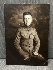 Vintage WWI US Army Soldier Military Portrait Photo Sepia Uniform Original picture