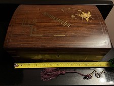 Rosewood Inlaid Brass Velvet Lined Jewelry Box w/ 2 Keys picture