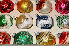 Lot VTG Glass Assorted Pictured Glitter FLOWER BALL Christmas Ornaments USA picture