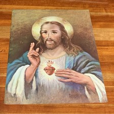 Vintage Sacred Heart Of Jesus PRINT ONLY, 1951 Florence Kroger,9.25x12.5”, VIVID picture