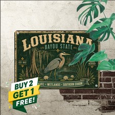 Vintage Louisiana Southern Bayou Scenery Metal Wall Plaque Tin Sign Decor picture