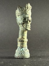 RARE ANCIENT LUR1STAN BRONZE CROWNED SKULL DEVIL GOTHIC STATUE - CIRCA 1000 BCE picture