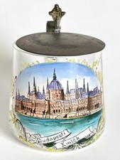 Budapesti Emlek Budapest Souvenir Glass Beer Stein Metal Lid 3.5