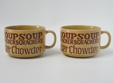 Vintage 1970s Soup Crackers Chowder Mugs Set of 2 Speckled Tan Stoneware picture