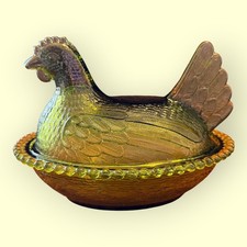 Indiana Glass Avocado Large Green Hen On Nest Vintage MCM Cottagecore picture