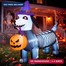 JOYIN 5.7FT Long Halloween Inflatable Skeleton Puppy Pumpkin Decoration with Bui picture