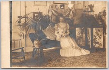 RPPC Woman Portrait Victorian Parlor Northampton MA 1905 Postcard picture