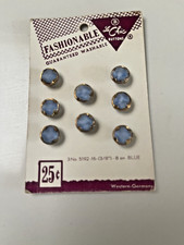 Le Chic Set of 8 Vintage Buttons on Card Gold and Blue Size 3/8 Inches picture