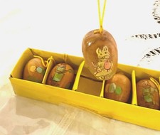 Vintage Hand-Painted Wooden Easter Eggs Set Of 6 With Spring Designs & Yellow Bo picture