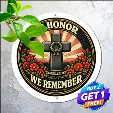 Poppy Cross War Memorial Round Aluminum Sign Veteran Tribute Remembrance Decor picture