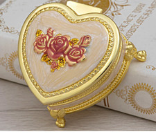 ♫ GRANDFATHER'S CLOCK   ♫ GOLD TIN ALLOY PINK HEART WIND UP  MUSIC BOX picture