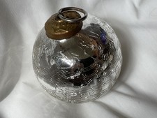 VTG  3” SILVER CRACKLE GLASS KUGEL STYLE CHRISTMAS ORNAMENT BALL BRASS CAP picture