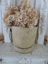 AWESOME Old Vintage Galvantized Metal FLUTED BUCKET PAIL Chippy Mustard Paint picture