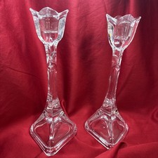Vintage glass Tulip Shaped Candlestick Holders Clear Tulips (pair) picture