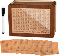 10000 Kakeibo Wooden Money Saving Challenge Box Cash Vault Piggy Bank for Adults picture