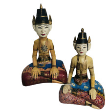 Hand Carved Wedding Statues 2 Males Gay Couple Wood 13-in Indonesia Antiques picture