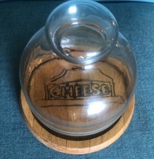 Vintage Vermillion Glass Dome Cloche Wood Base Cheese Board picture