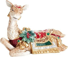 Fitz and Floyd Noel Holiday Resting Deer Ceramic Candle Holder Figurine, 5.5 Inc picture