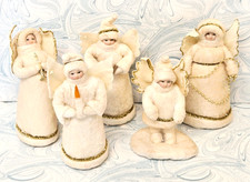 #4 Lot of 5 Vintage Christmas Angels Cotton Batting & Bisque Faces  6 - 8
