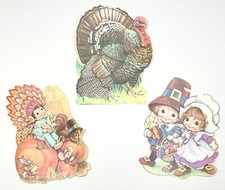 3x VTG EUREKA Paper THANKSGIVING Window Wall Decorations Turkey Pilgrim Indian picture