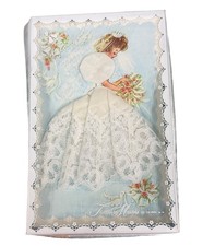 Vintage Treasure Masters Bride Greeting Card With Lace Handkerchief Dress In Box picture