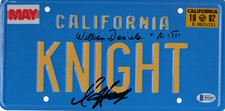 WILLIAM DANIELS DAVID HASSELHOFF AUTO SIGNED KNIGHT RIDER LICENSE PLATE BAS 26 picture