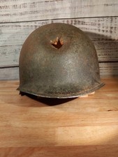 WWII US M1 Steel Helmet Shell Front Seam Swivel Bale Battle Damaged Relic Pot picture