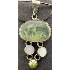 Vintage Pendant 950 Silver Oscar's Prehnite Drop MOP Green Cultured Pearl picture